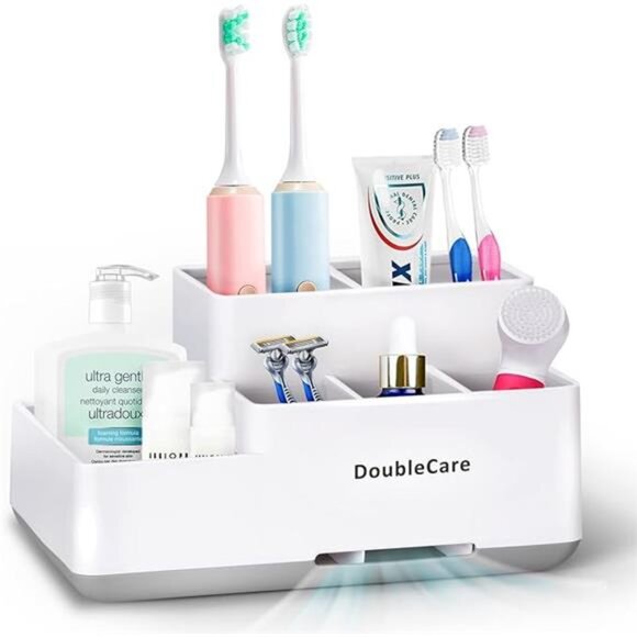 Toothbrush Holder Bathroom Organizer Countertop Caddy Toothpaste Shaver Storage - Picture 7 of 7